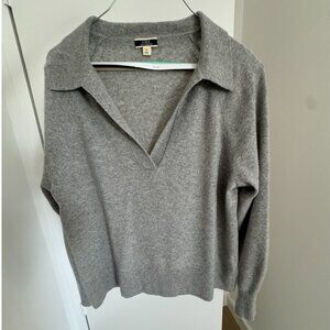 J. Crew 100% Cashmere Grey Collared V-neck Long Sleeve Pullover Polo